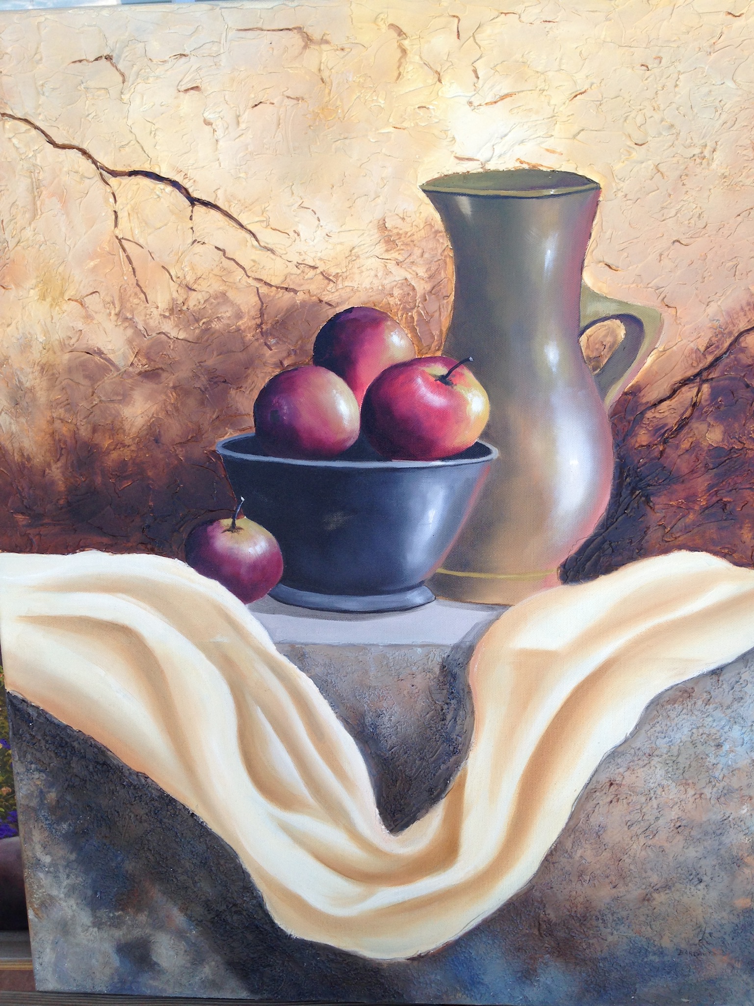 Apples in A Bowl Textured Oil Painting